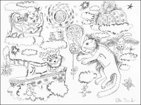 Zeichnung zum Katzenbuch, Kinderbuch, Katzenkalender