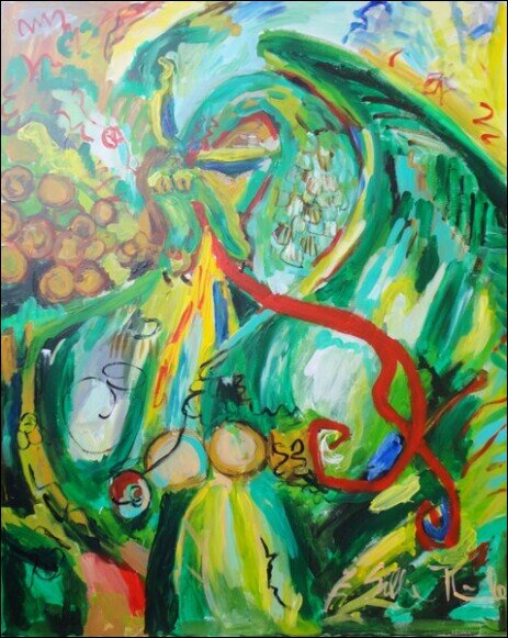 Gemälde, Malerei, Acryl in Grün, Grüner Drache