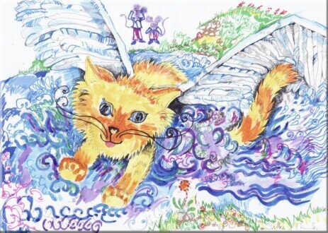Grafik, Zeichnung, Skizze, Illustration mit Katze, Katzenbilder