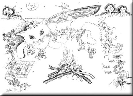 Geschichte mit Katze, Waldmaus, Mäusen, Fledermaus