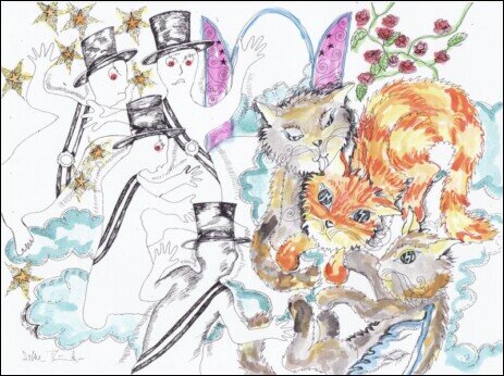 Zeichnung, Illustratio, Katzenbilder, Grafik mit Katze