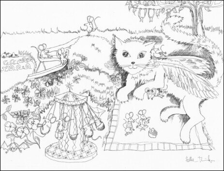 Katzenbild, Illustration, Zeichnung, Grafik mit Katze